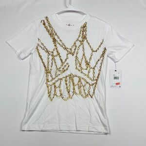 Jordan White Tee with Gold Chain Design NWT Kids Small